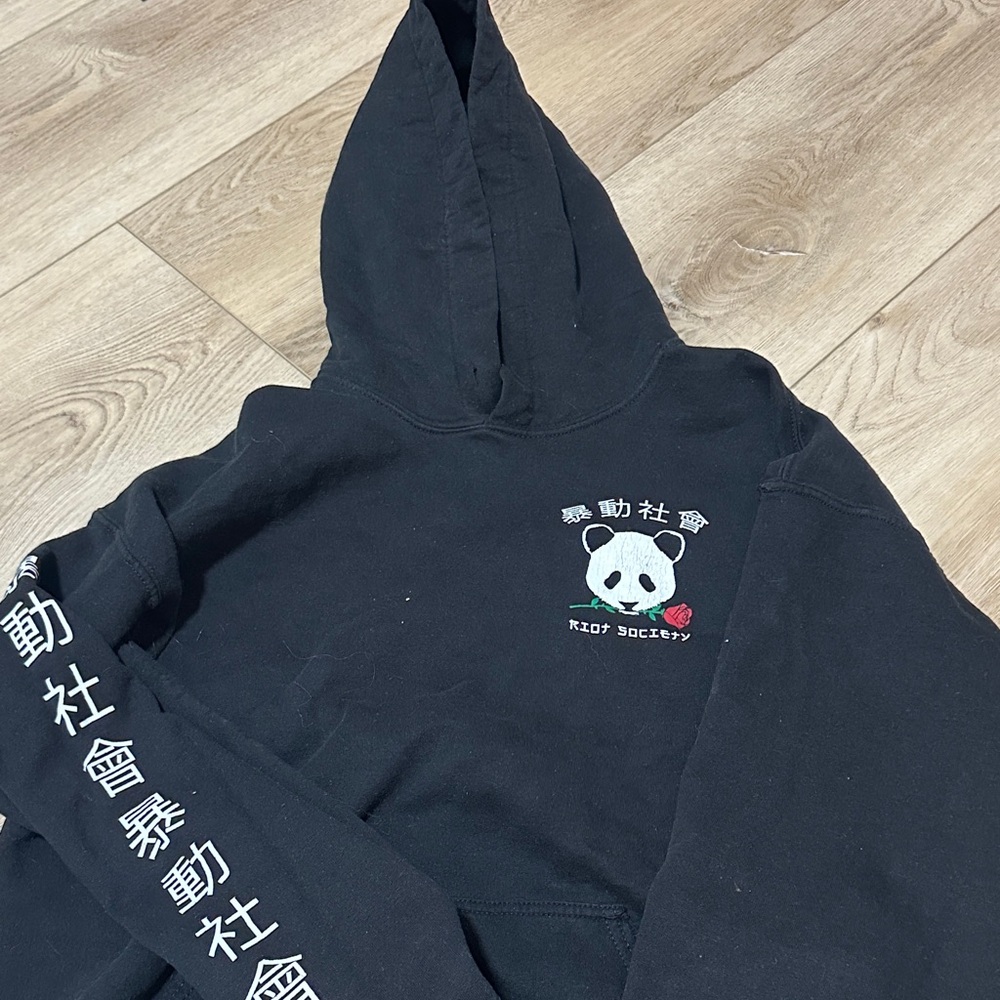 Riot Society Black Hoodie with Panda and Text Design